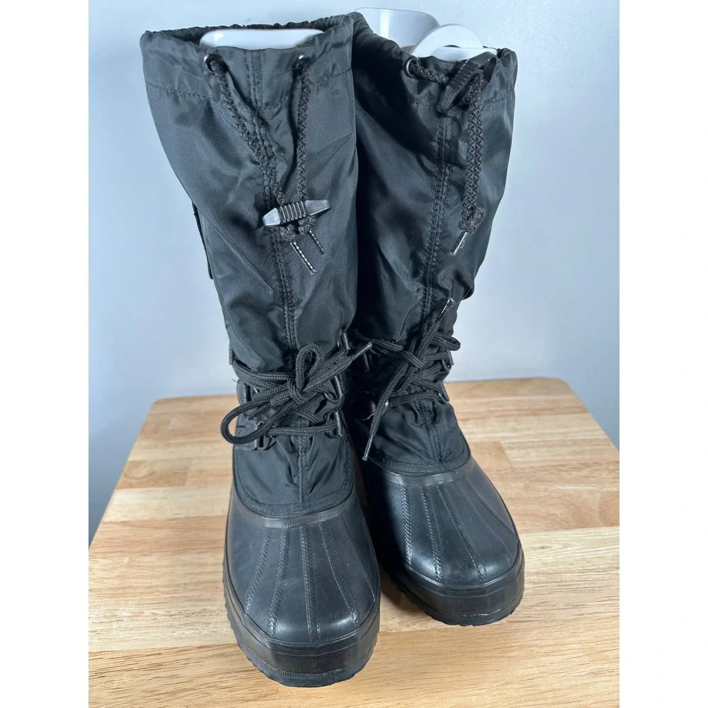 Womens Vintage Sorel Black Snowlion Winter Boots Waterproof Nylon Rubber Size 7 - Picture 3 of 11